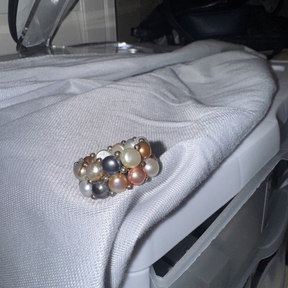 Handmade Jewelry - White, Brown, Black & Gray +Two-strand Freshwater Pearl Stretch Ring 1/2‎ Inch W
